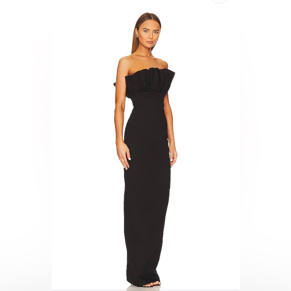REVOLVE Black Strapless Ruffled Maxi Dress Sau Lee Noah Gown